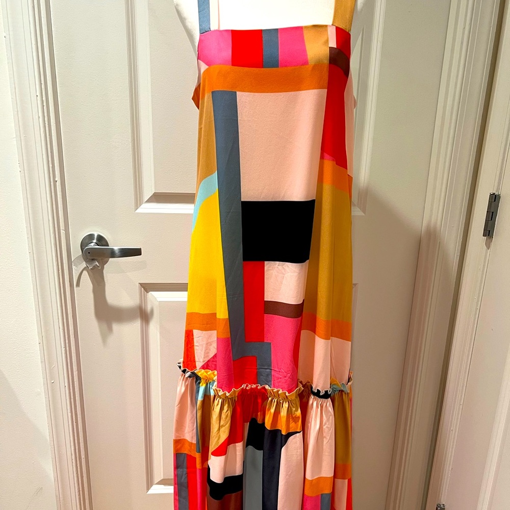 Bright Multicolored Color-Block Maxi Sundress